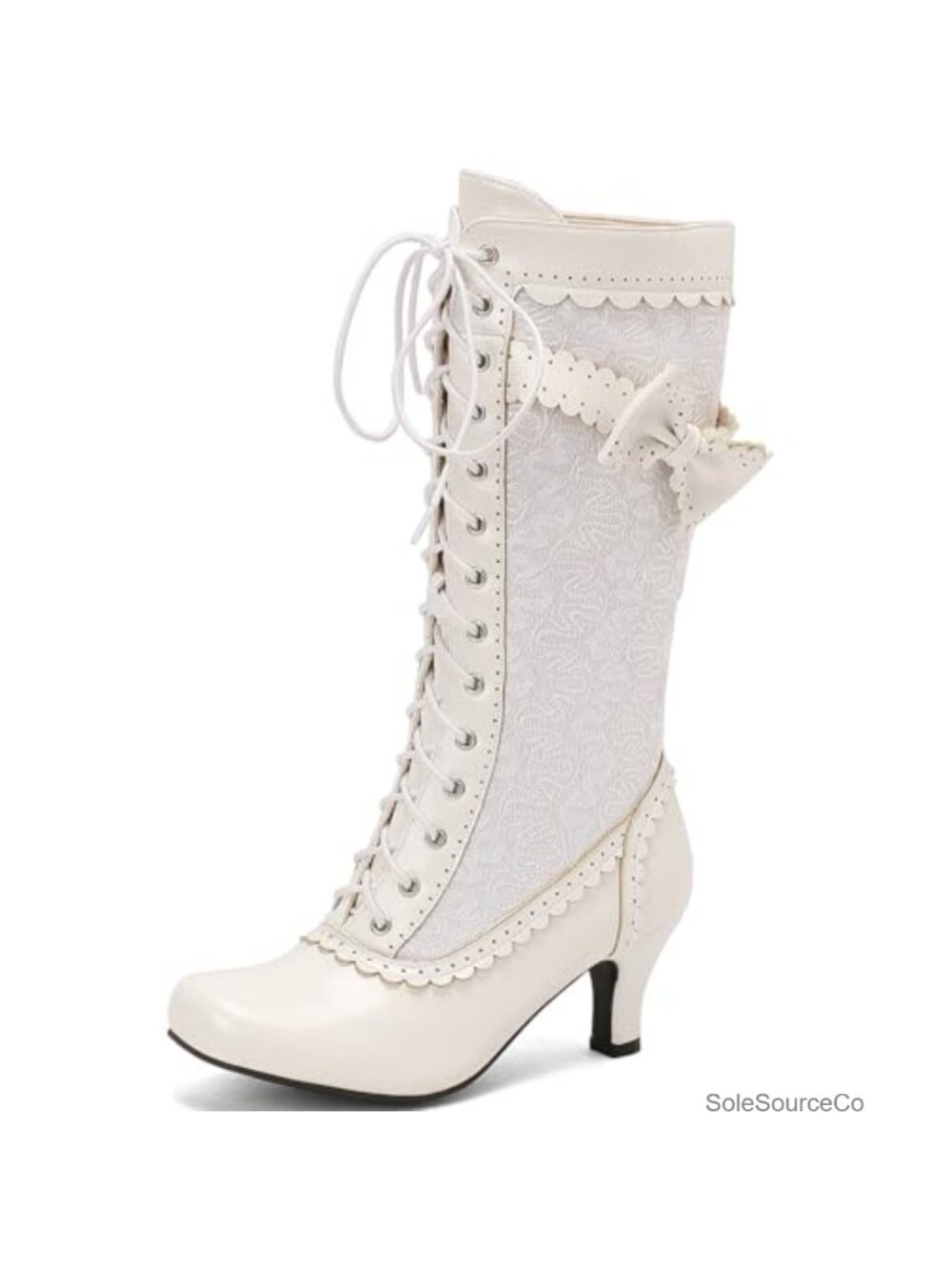LUXMAX Women Gothic Victorian Mid Calf Boots Kitten Heel Lace Up Square Toe